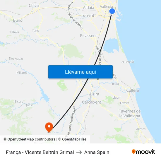 França - Vicente Beltrán Grimal to Anna Spain map