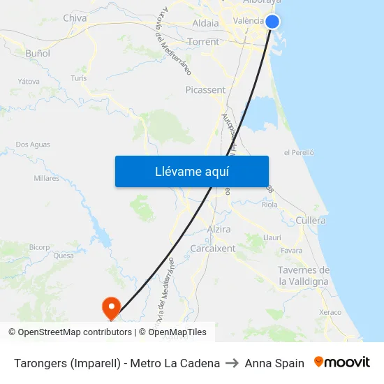 Tarongers (Imparell)  - Metro La Cadena to Anna Spain map
