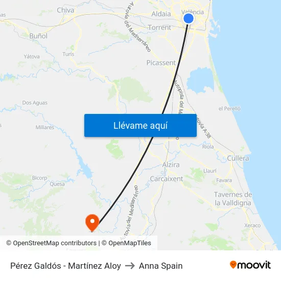 Pérez Galdós - Martínez Aloy to Anna Spain map