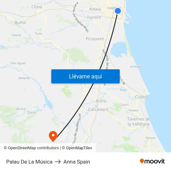 Palau De La Música to Anna Spain map