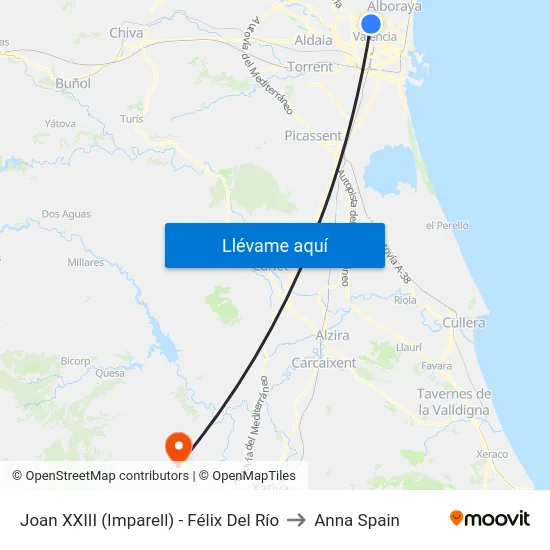 Joan XXIII (Imparell) - Félix Del Río to Anna Spain map