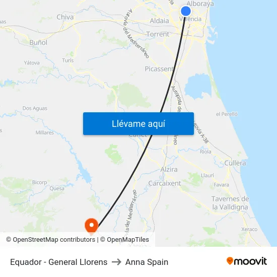 Equador - General Llorens to Anna Spain map