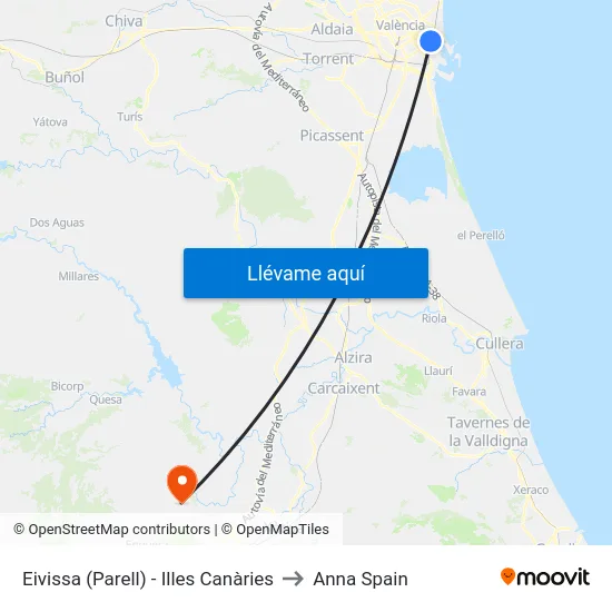 Eivissa (Parell) - Illes Canàries to Anna Spain map
