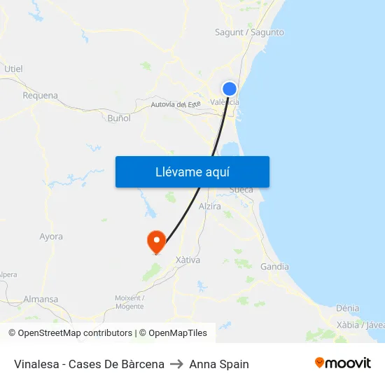 Vinalesa - Cases De Bàrcena to Anna Spain map