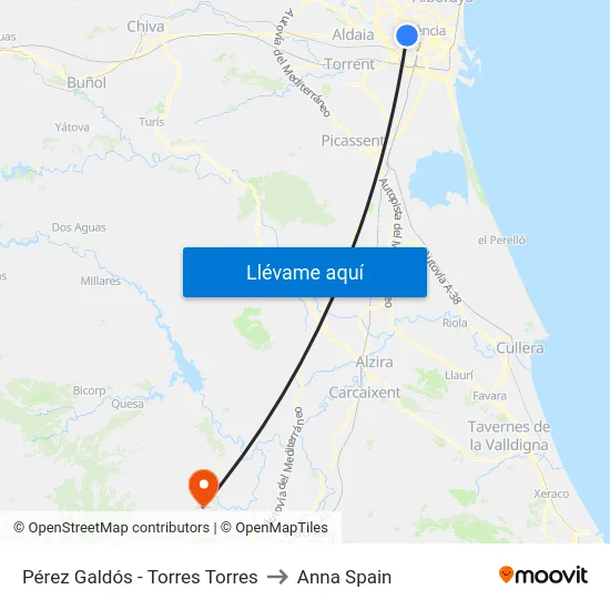 Pérez Galdós - Torres Torres to Anna Spain map