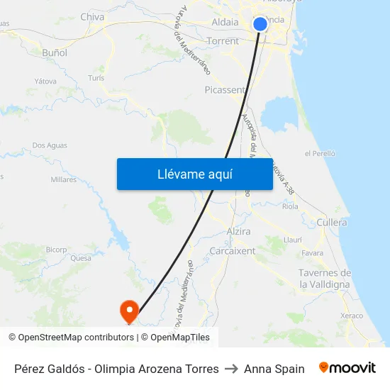 Pérez Galdós - Olimpia Arozena Torres to Anna Spain map