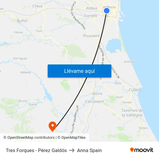 Tres Forques - Pérez Galdós to Anna Spain map