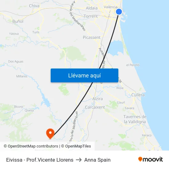 Eivissa - Prof.Vicente Llorens to Anna Spain map