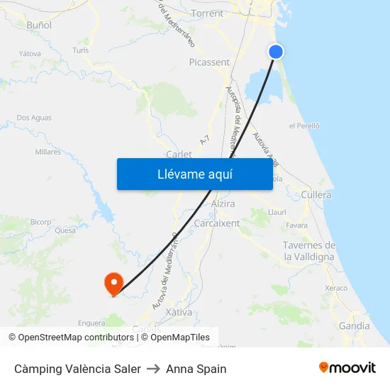 Càmping València Saler to Anna Spain map