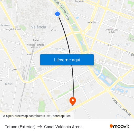 Tetuan (Exterior) to Casal València Arena map