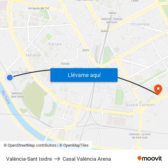 València-Sant Isidre to Casal València Arena map