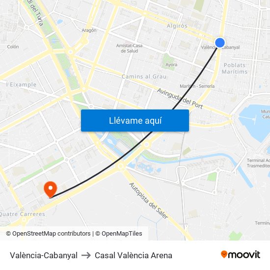 València-Cabanyal to Casal València Arena map