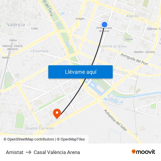 Amistat to Casal València Arena map