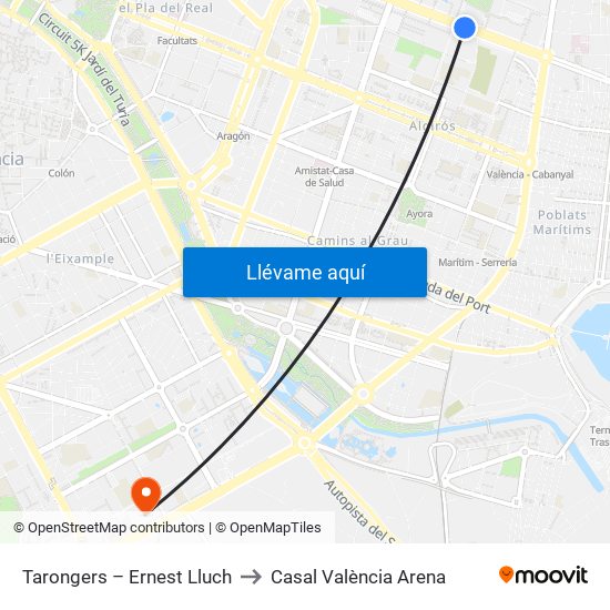 Tarongers – Ernest Lluch to Casal València Arena map