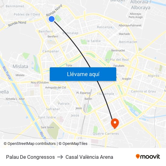 Palau De Congressos to Casal València Arena map