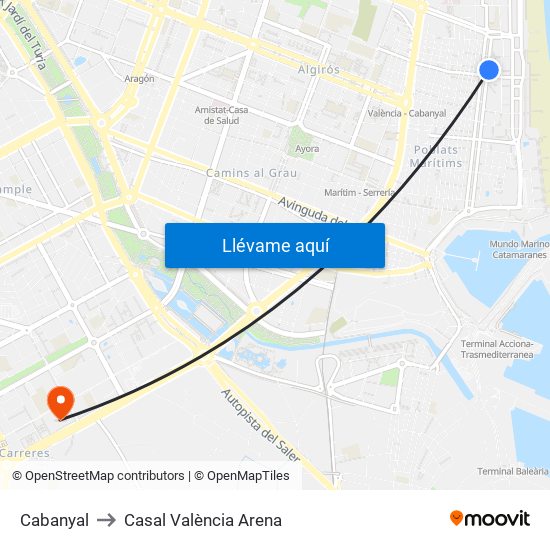 Cabanyal to Casal València Arena map