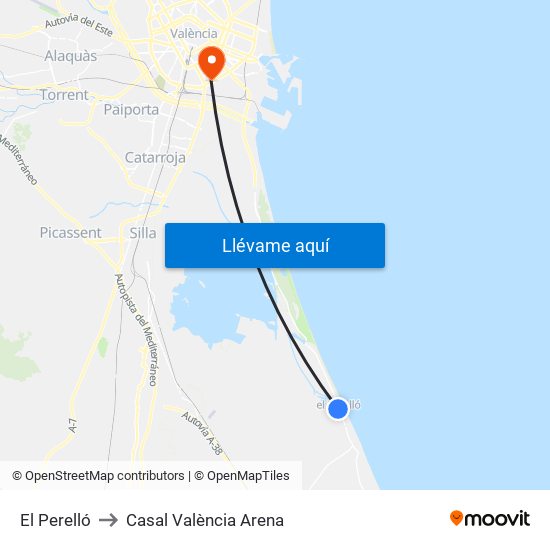 El Perelló to Casal València Arena map