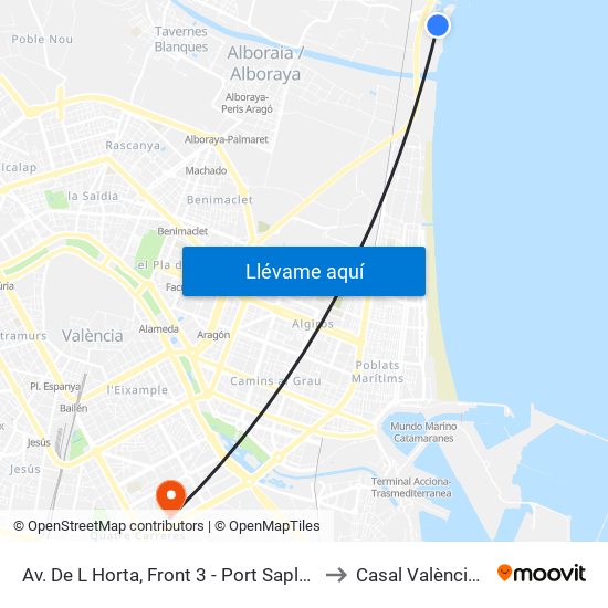 Av. De L Horta, Front 3 - Port Saplaya [Alboraia] to Casal València Arena map