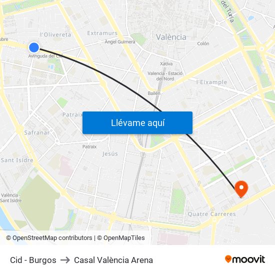 Cid - Burgos to Casal València Arena map