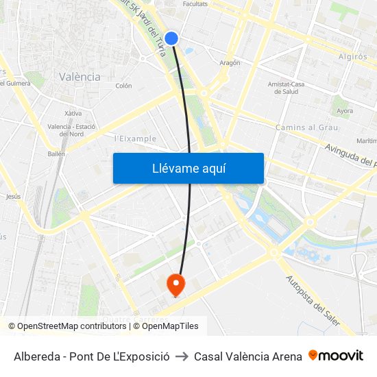 Albereda to Casal València Arena map