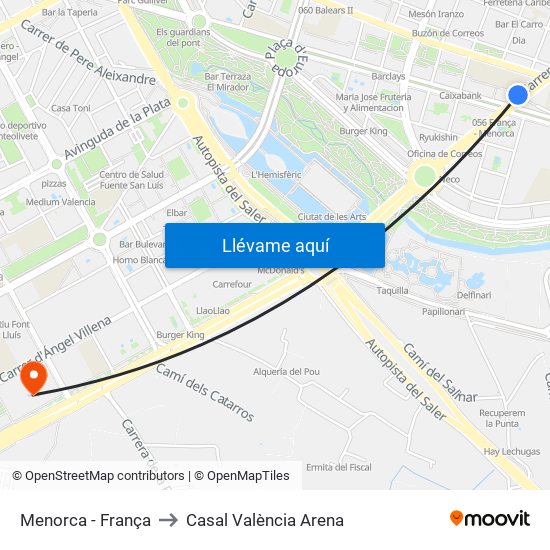 Menorca - França to Casal València Arena map