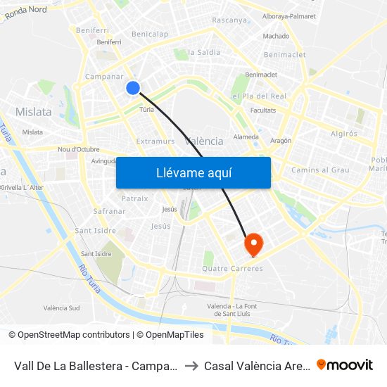 Vall De La Ballestera - Campanar to Casal València Arena map