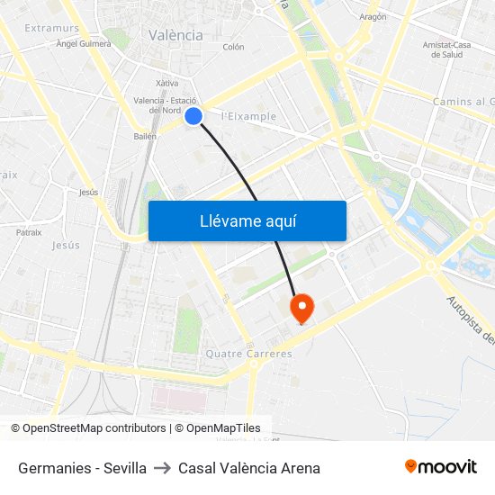 Germanies - Sevilla to Casal València Arena map