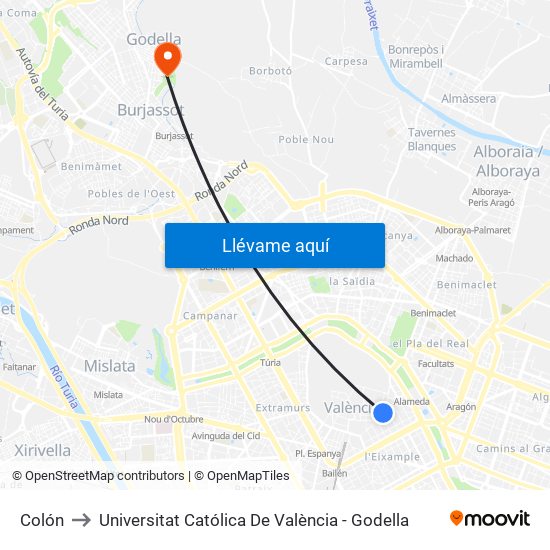 Colón to Universitat Católica De València - Godella map