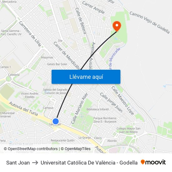 Sant Joan to Universitat Católica De València - Godella map