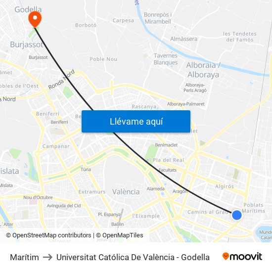 Marítim to Universitat Católica De València - Godella map