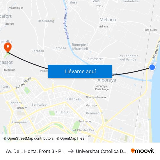 Av. De L Horta, Front 3 - Port Saplaya [Alboraia] to Universitat Católica De València - Godella map