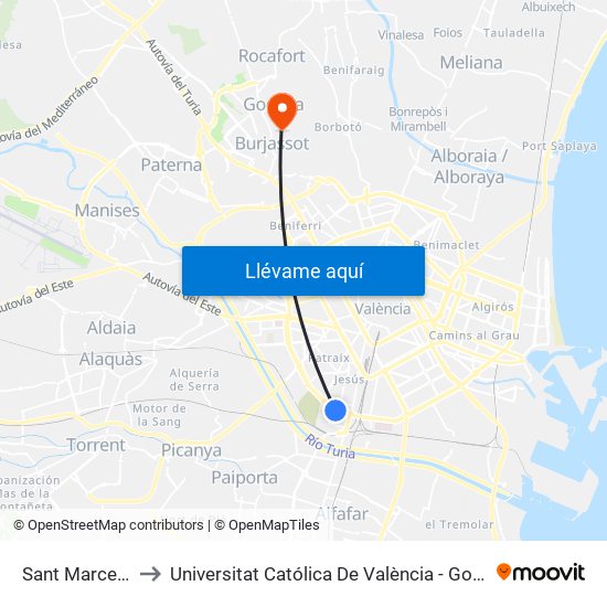 Sant Marcel·Lí to Universitat Católica De València - Godella map