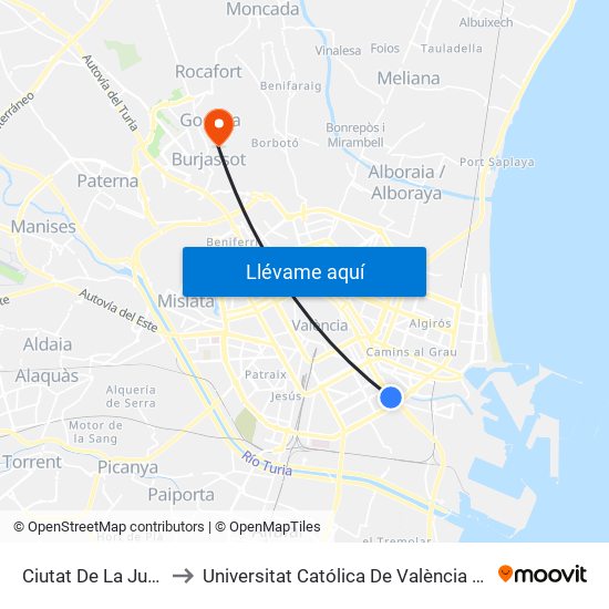 Ciutat De La Justícia to Universitat Católica De València - Godella map
