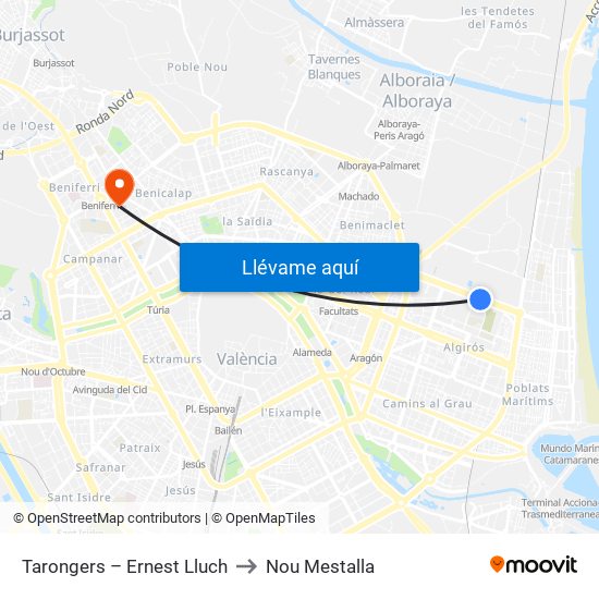 Tarongers – Ernest Lluch to Nou Mestalla map