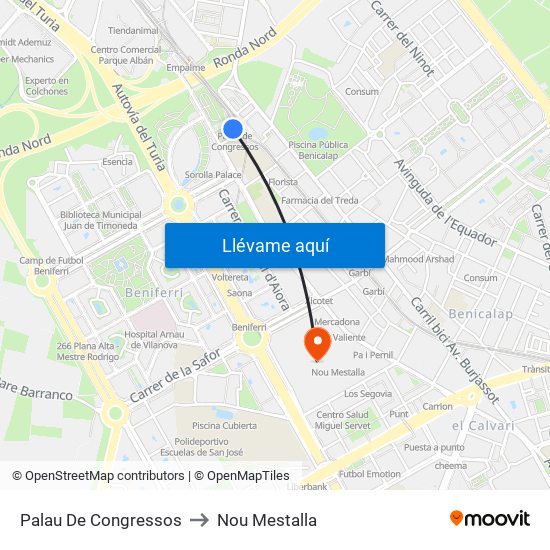 Palau De Congressos to Nou Mestalla map