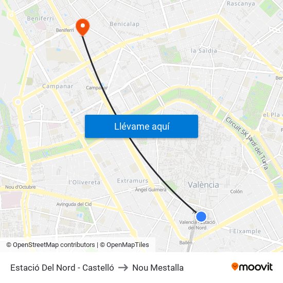 Estació Del Nord - Castelló to Nou Mestalla map