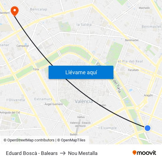 Eduard Boscà - Balears to Nou Mestalla map