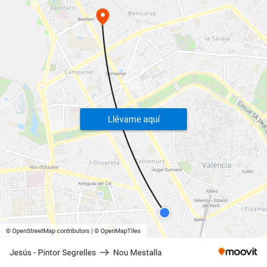 Jesús - Pintor Segrelles to Nou Mestalla map