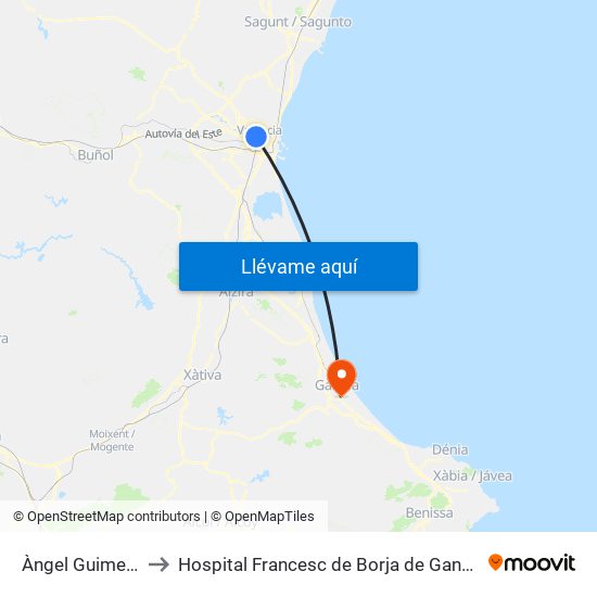 Àngel Guimerà to Hospital Francesc de Borja de Gandia map