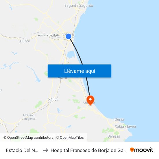 Estació Del Nord to Hospital Francesc de Borja de Gandia map