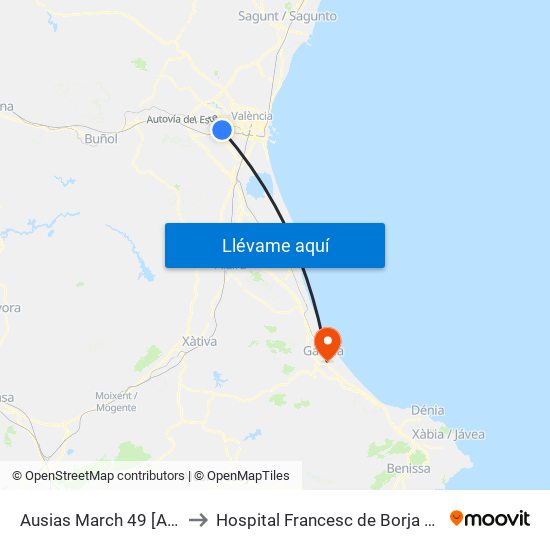 Ausias March 49 [Alaquàs] to Hospital Francesc de Borja de Gandia map