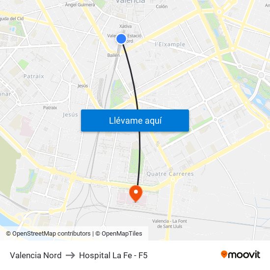 Valencia Nord to Hospital La Fe - F5 map