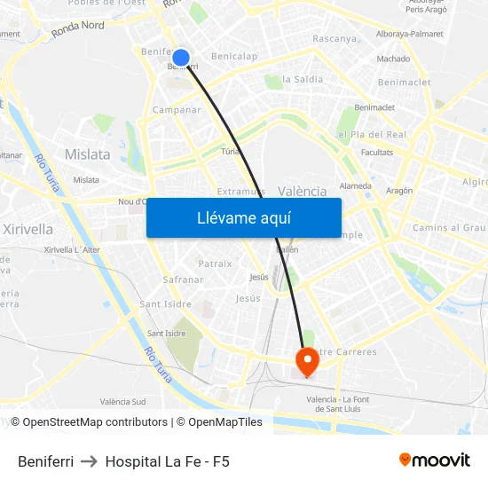Beniferri to Hospital La Fe - F5 map