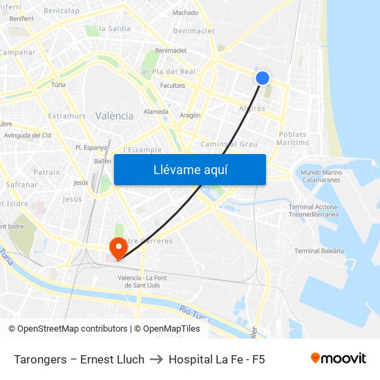 Tarongers – Ernest Lluch to Hospital La Fe - F5 map