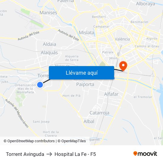 Torrent Avinguda to Hospital La Fe - F5 map