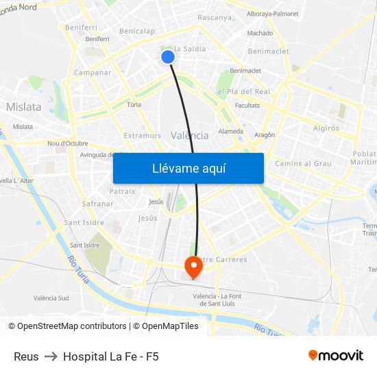 Reus to Hospital La Fe - F5 map