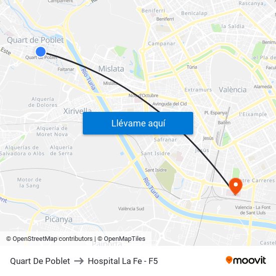 Quart De Poblet to Hospital La Fe - F5 map