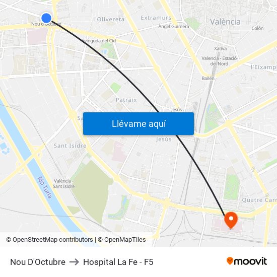 Nou D'Octubre to Hospital La Fe - F5 map