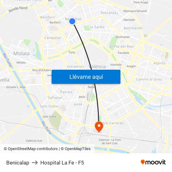 Benicalap to Hospital La Fe - F5 map