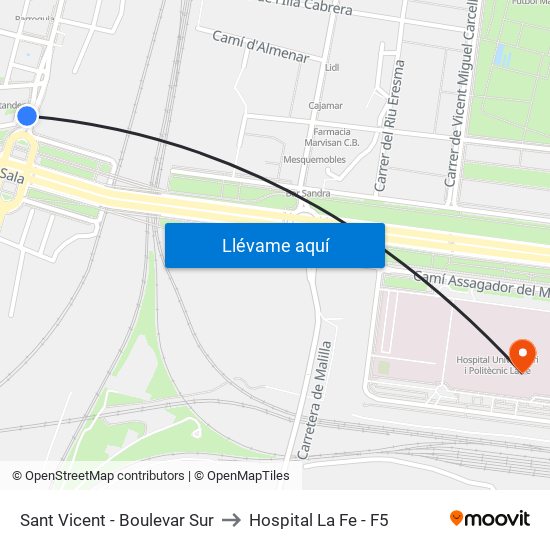Sant Vicent  - Boulevar Sur to Hospital La Fe - F5 map
